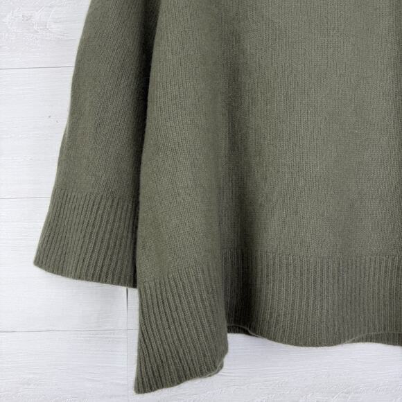 Theory Airy Wool Cashmere Turtleneck Sweater M Olive Oversize Wide Sleeve Luxury - Picture 6 of 16